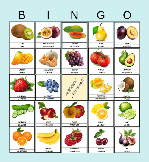 Fruits / Frutas Bingo Card