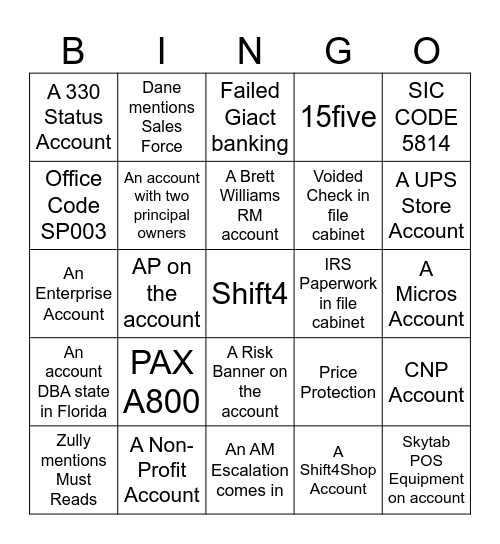 Shift4 Lingo Bingo Card