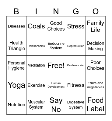 Health Bingo Card