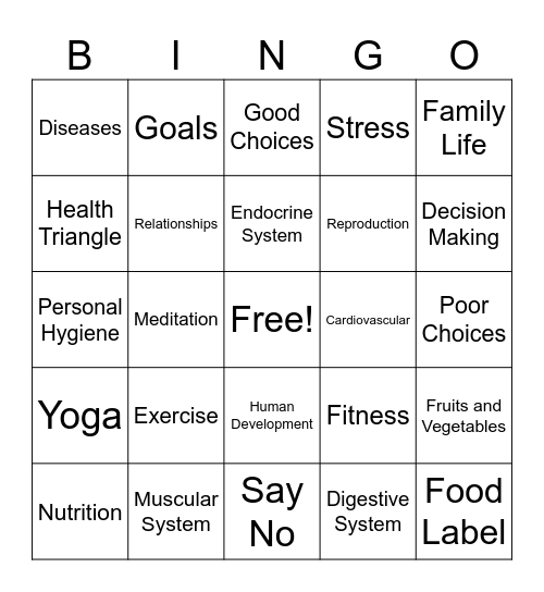 Health Bingo Card