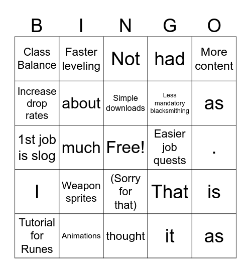 Feedback bingo Card