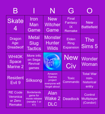 Summer Game Fest 2024 Bingo Card