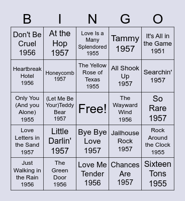 Brookdale at Home - 50's Hits- Singo Bingo Card