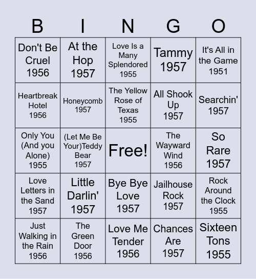 Brookdale at Home - 50's Hits- Singo Bingo Card