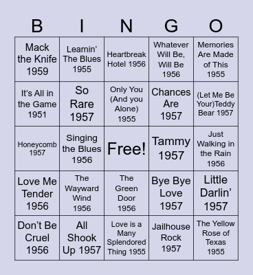 Brookdale at Home - 50's Hits- Singo Bingo Card