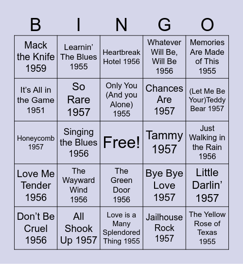 Brookdale at Home - 50's Hits- Singo Bingo Card