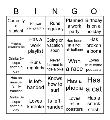 Get to know your colleagues Bingo Card