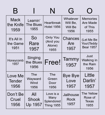Brookdale at Home - 50's Hits- Singo Bingo Card