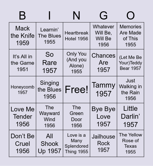 Brookdale at Home - 50's Hits- Singo Bingo Card