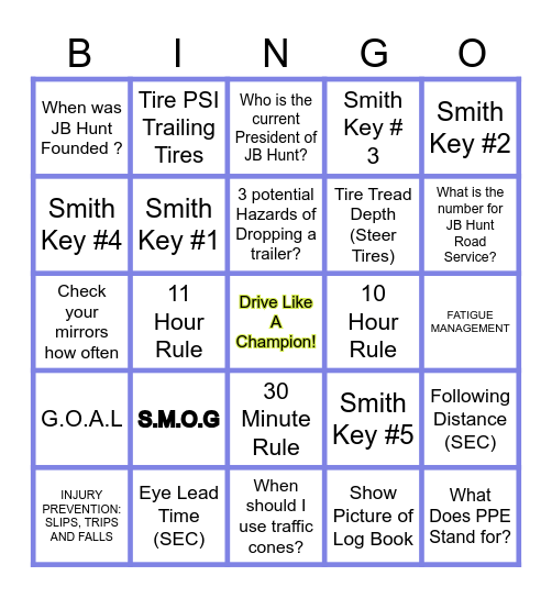 Daimler Reno Safety BINGO Card