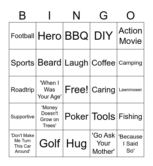 Father's Day Bingo Card