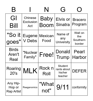 LEQ 4 Bingo Table #73 Bingo Card