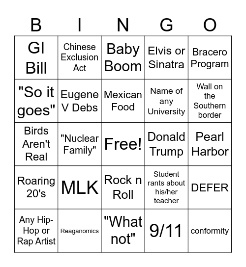 LEQ 4 Bingo Table #73 Bingo Card