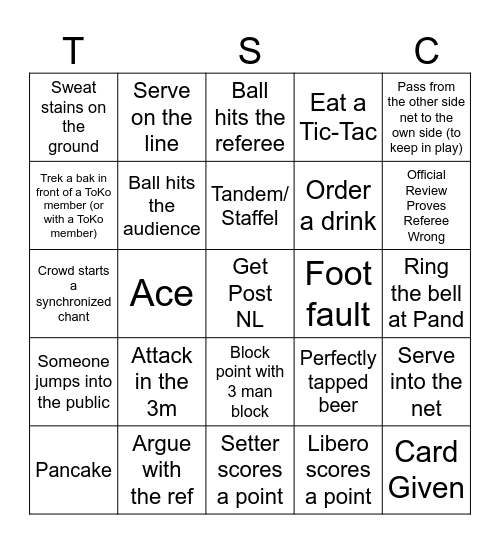 ToKo Sports Café Bingo Card