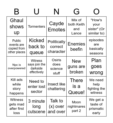 Day 1 Bingo Card