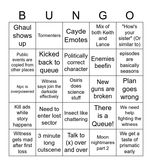 Day 1 Bingo Card
