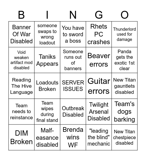 Final Shape raid day bingo card Bingo Card