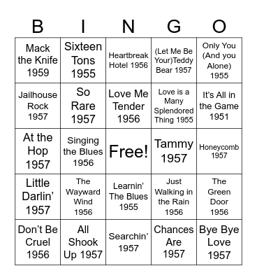 Brookdale at Home - 50's Hits- Singo Bingo Card