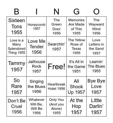 Brookdale at Home - 50's Hits- Singo Bingo Card