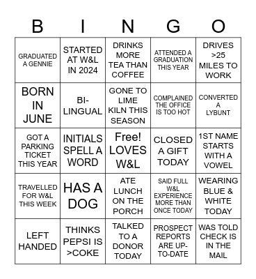 Find a Co-Worker Who.... Bingo Card