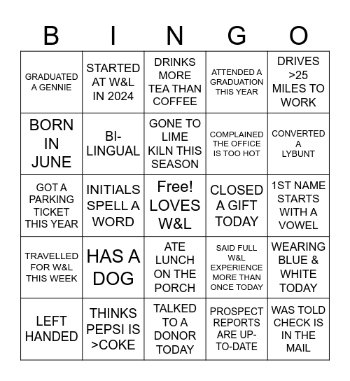 Find a Co-Worker Who.... Bingo Card