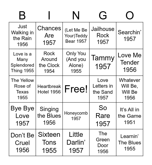 Brookdale at Home - 50's Hits- Singo Bingo Card