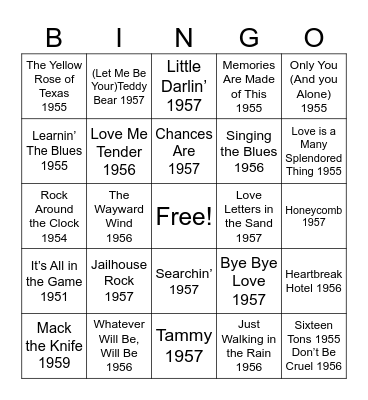 Brookdale at Home - 50's Hits- Singo Bingo Card