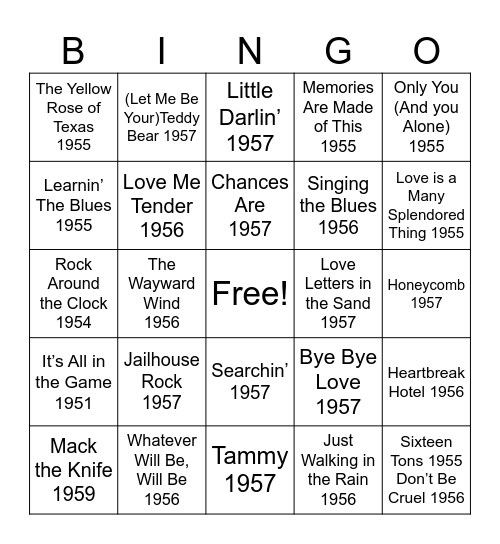 Brookdale at Home - 50's Hits- Singo Bingo Card