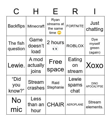 CHERI BINGO Card