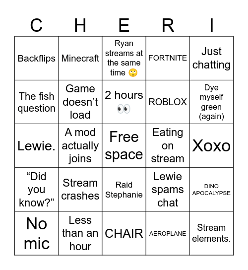 CHERI BINGO Card