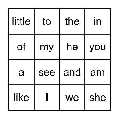Sight Words Bingo Card