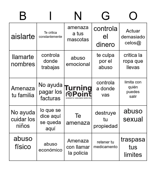 Bingo de Volencia Domestica Bingo Card