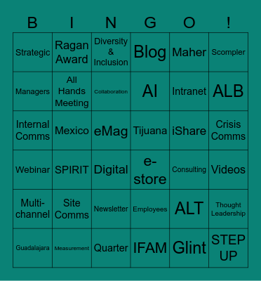 IFAM Internal Comms Bingo Card
