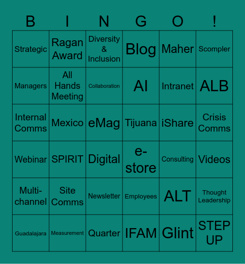 IFAM Internal Comms Bingo Card