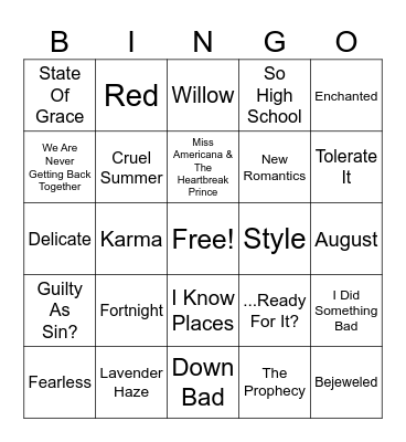 Taylor Bingo Card