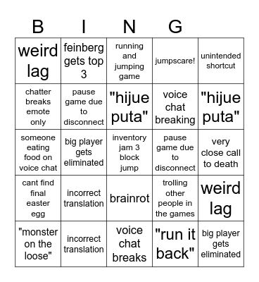 Twitch rivals Bingo Card