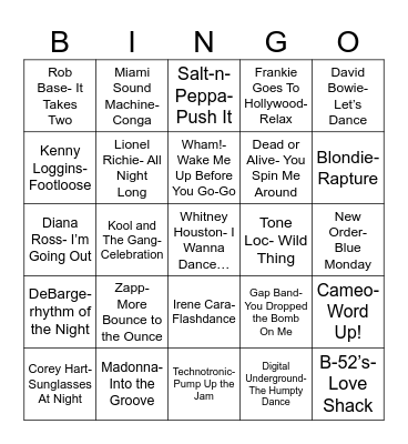 Radio Bingo 80's Nightclub Bangers Bingo Card