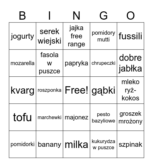 Biedronka Bingo Card