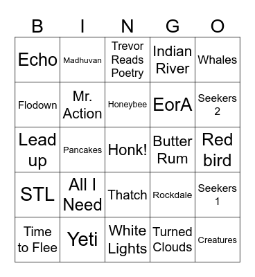 Summer Tour Bingo Card