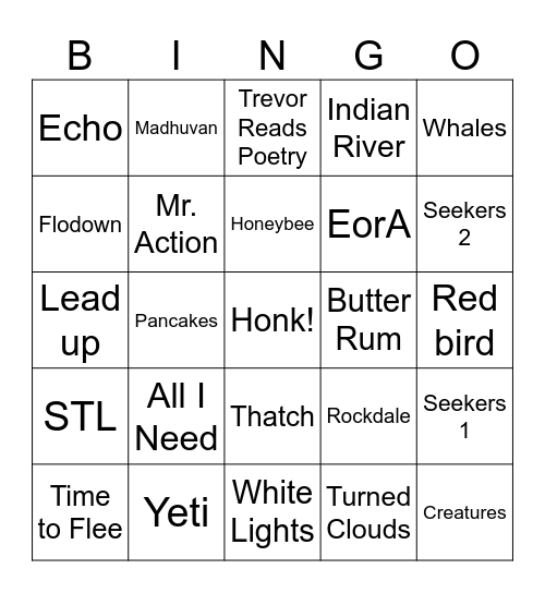 Summer Tour Bingo Card