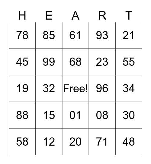 HEART WALK BINGO Card