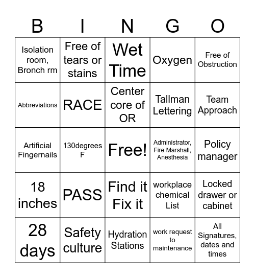 Joint Commission Bingo Card