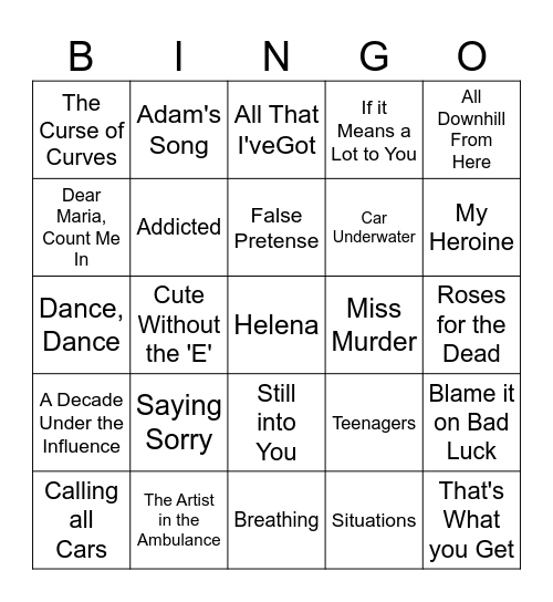 Emo Starter Kit Bingo Card