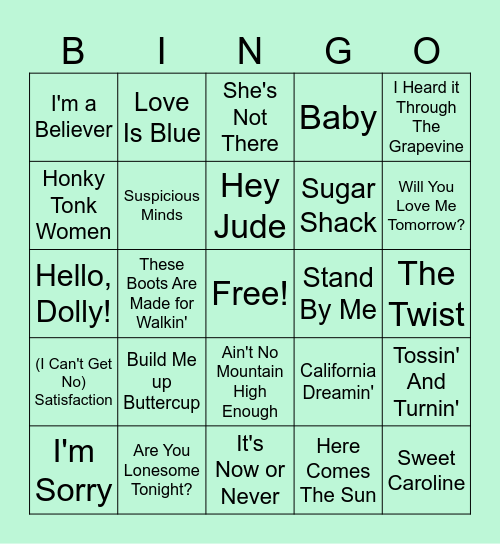 MUSIC BINGO: 60s edition Bingo Card