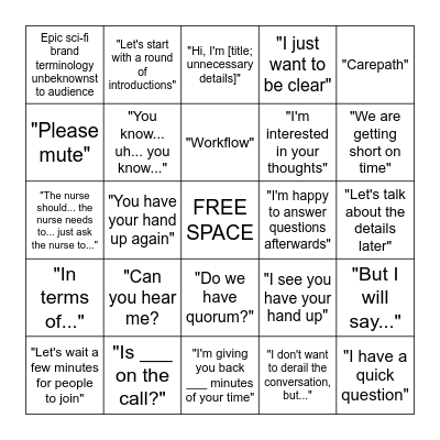 Epic Meeting Bingo Card