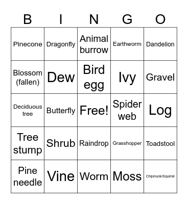 Nature Walk Bingo Card