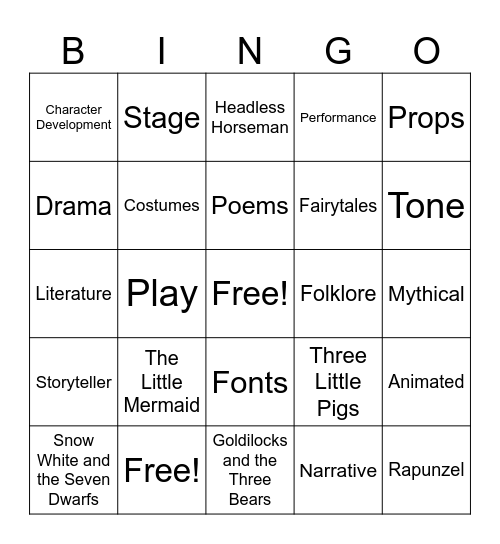 Storytelling Bingo Card