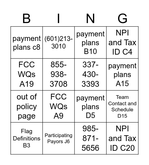 Untitled Bingo Card