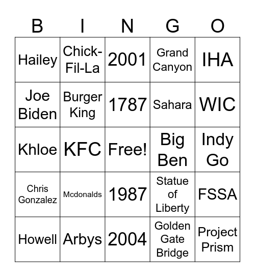 Trivia Bingo Card