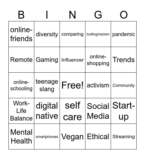 Our Generation Z Bingo Card